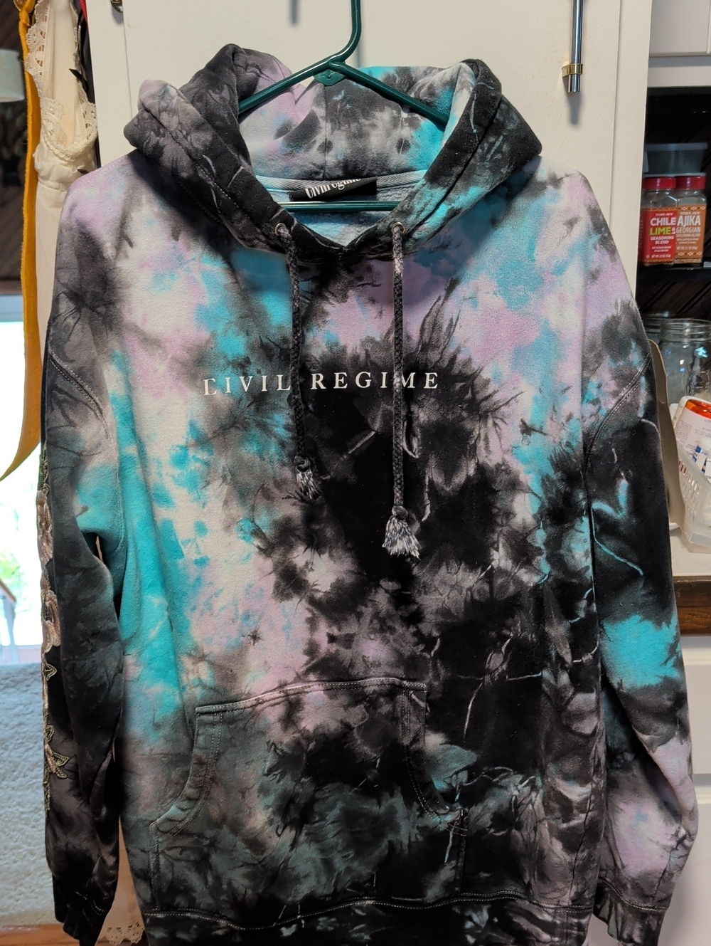 Civil Regime Women's Tie-Dye Pullover Hoodie in Black, Teal & Lavender